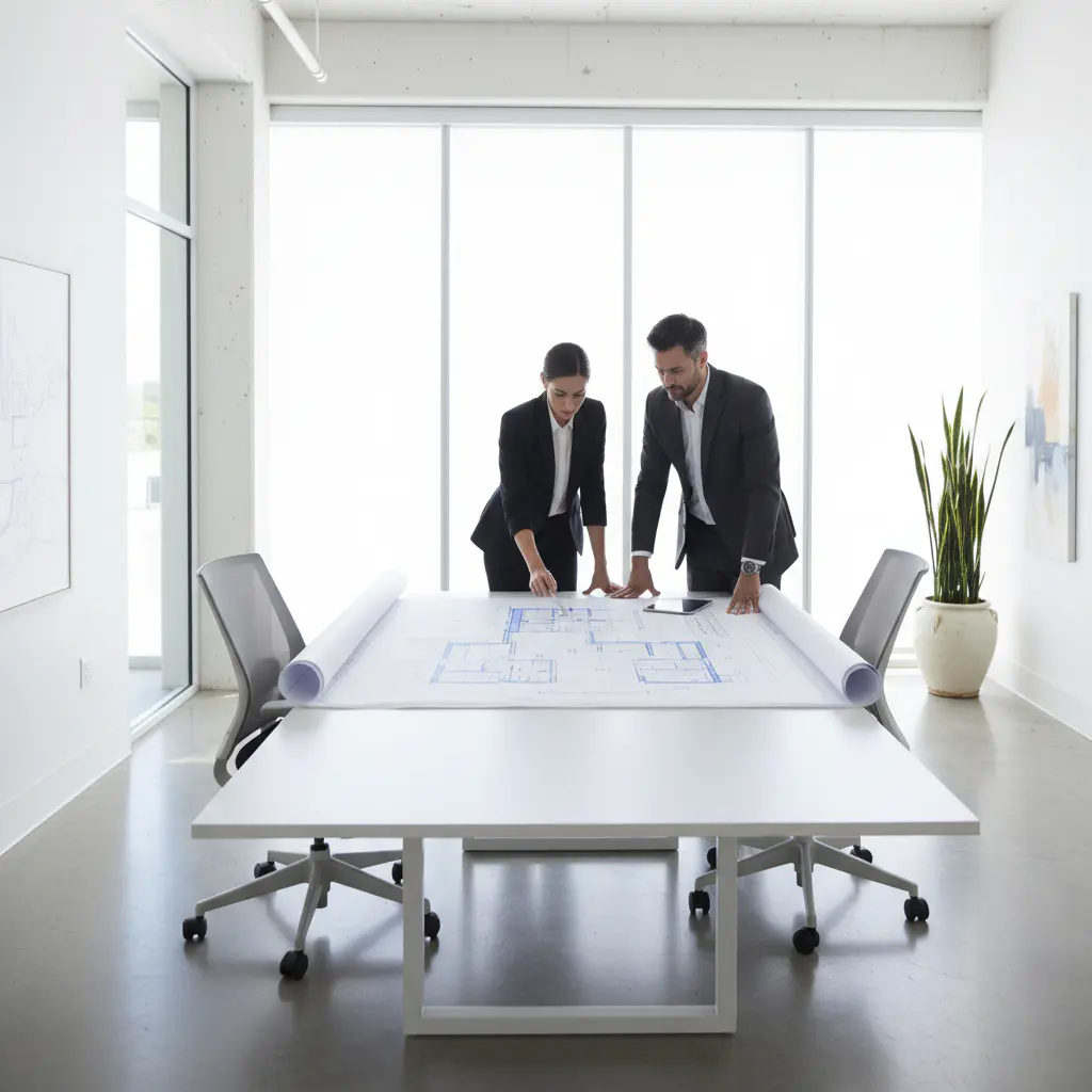 Professionals discussing architectural plans