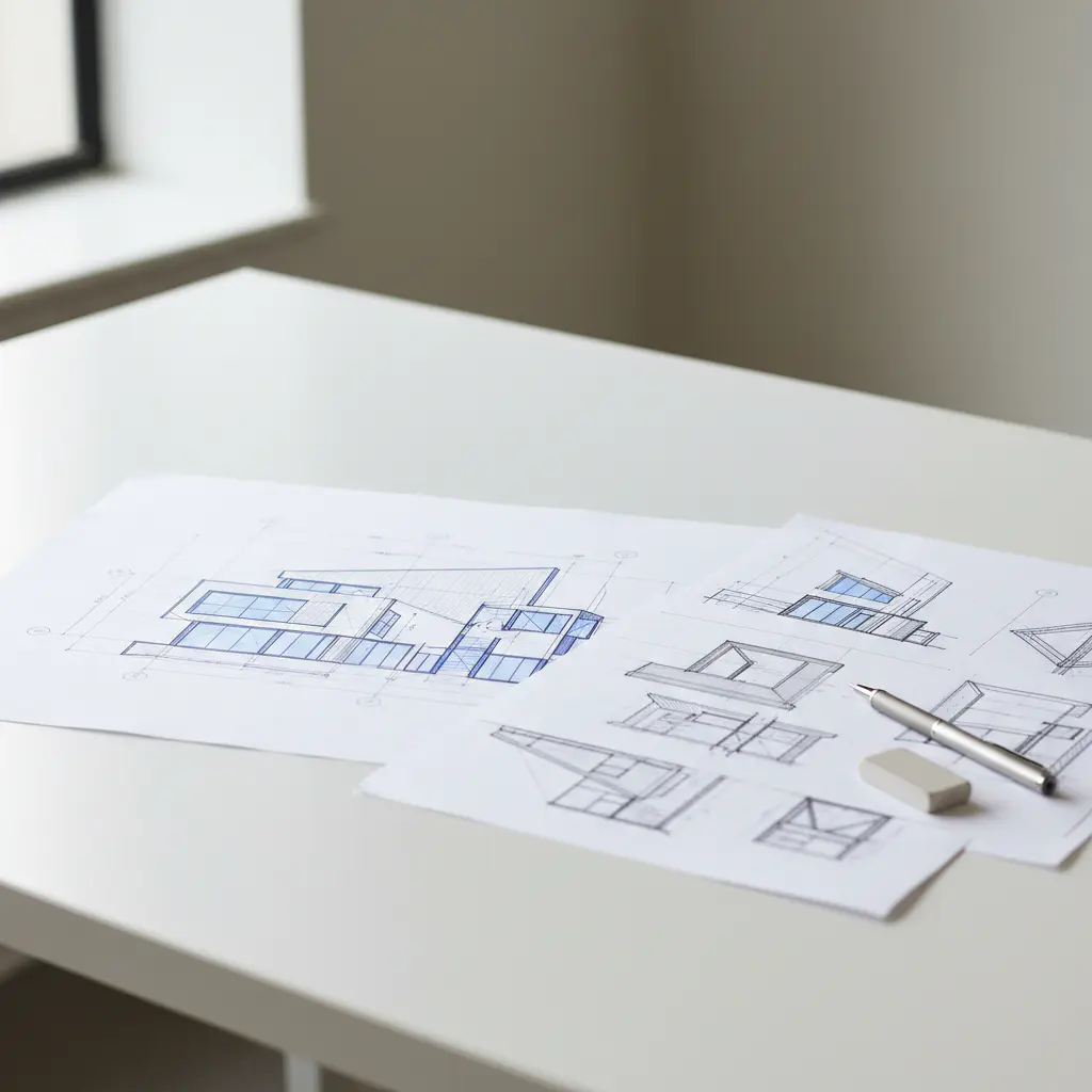 Architectural blueprints and sketches